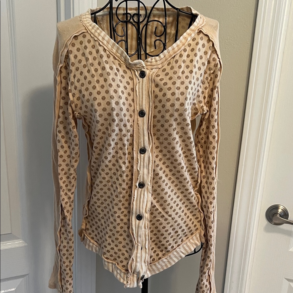 FP Movement by Free People Beige Polka Dot Cardigan